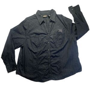 Harley-Davidson Women’s 2W Black Pinstripe Button-Up Shirt – Embroidered Logo